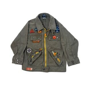 GAP Utility Jacket Kids XS (4) Olive Green Excellent Patch Detail Workwear Zip